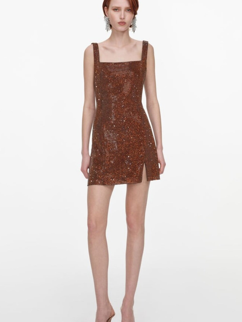 Self Portrait Bronze Crystal Chainmail Mini Dress